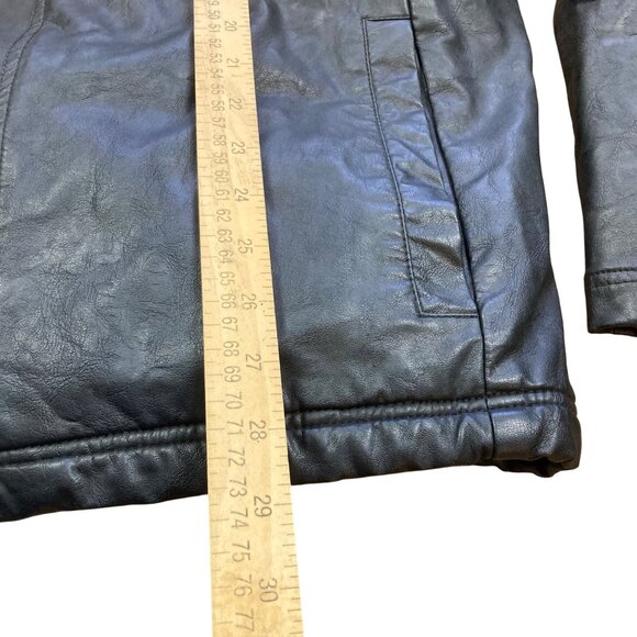 Kenneth Cole Reaction Mens Black Faux Leather Jacket XXL Sherpa Lined Very Nice - Picture 8 of 11